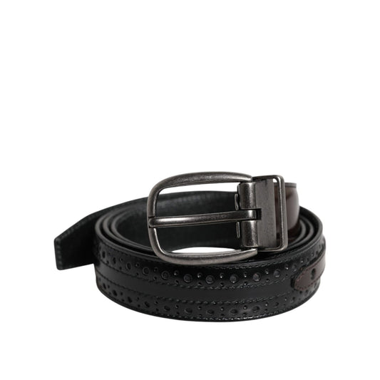Dolce & Gabbana Black Brown Leather Classic Metal Buckle Belt