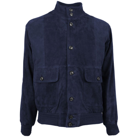 Emilio Romanelli Blue Calfskin Men Bomber Jacket
