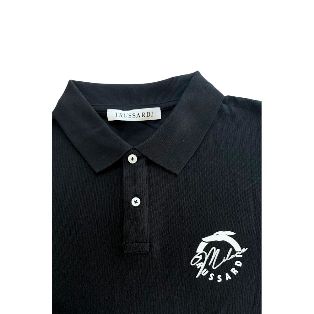 Trussardi Beachwear Black Cotton Men Polo Shirt
