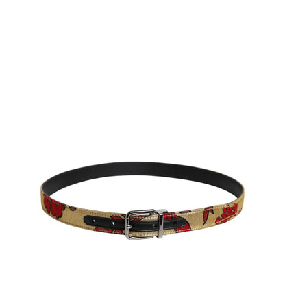Dolce & Gabbana Gold Floral Jacquard Leather Metal Buckle Belt