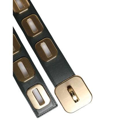 Dolce & Gabbana Green Leather Gold Tone Rotating Buckle Belt
