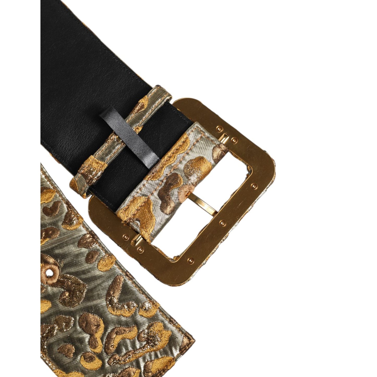 Dolce & Gabbana Gold Spotted Jacquard Fabric Wide Waist Belt