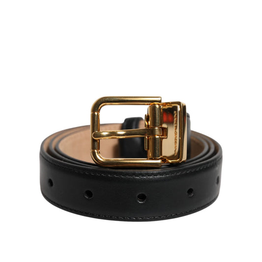 Dolce & Gabbana Black Leather Logo Metal Waist Buckle Belt