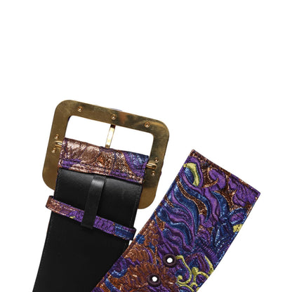 Dolce & Gabbana Multicolor Floral Jacquard Lurex Wide Waist Buckle Belt