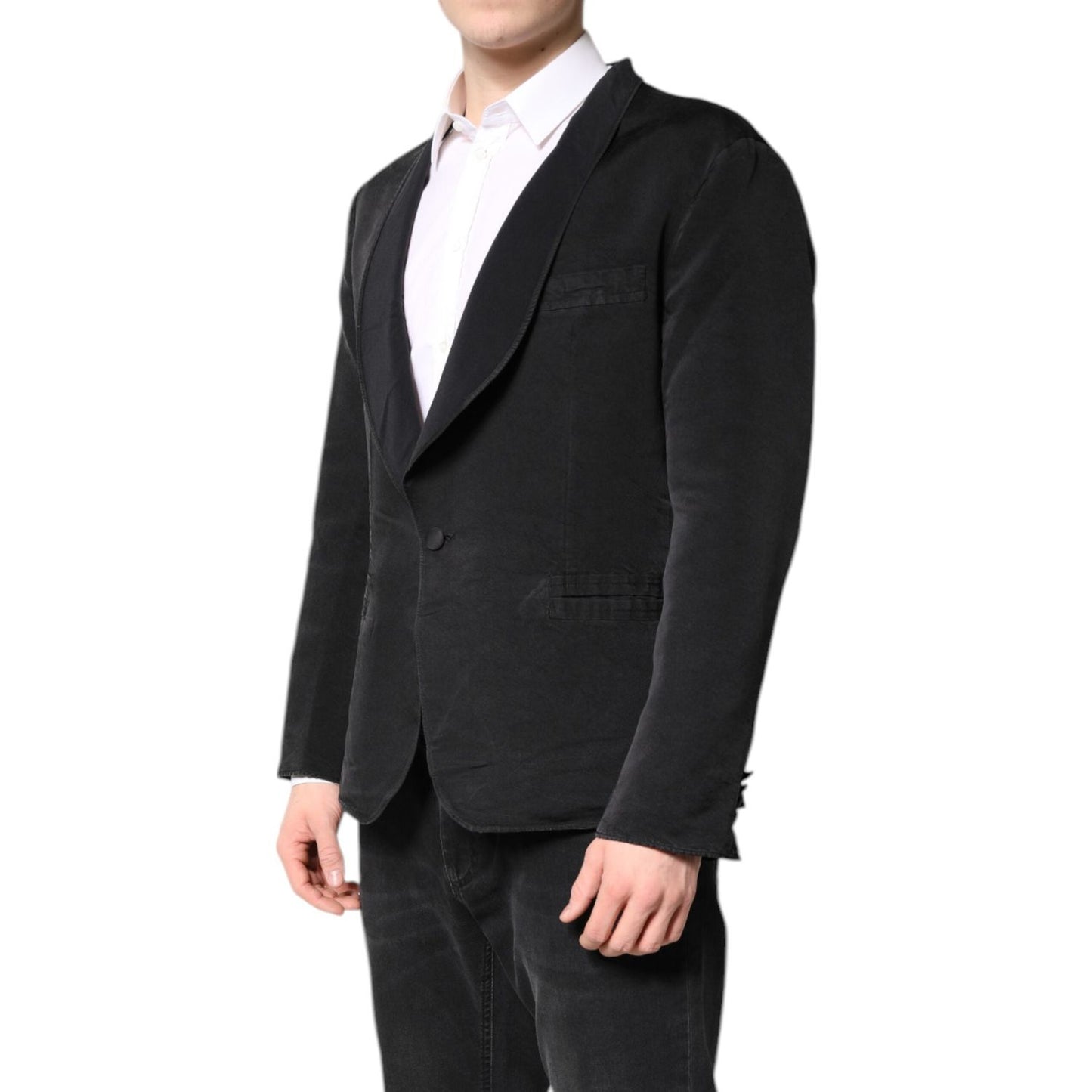 Dolce & Gabbana Black Silk Single Breasted Coat Blazer Suit JKT41308-54