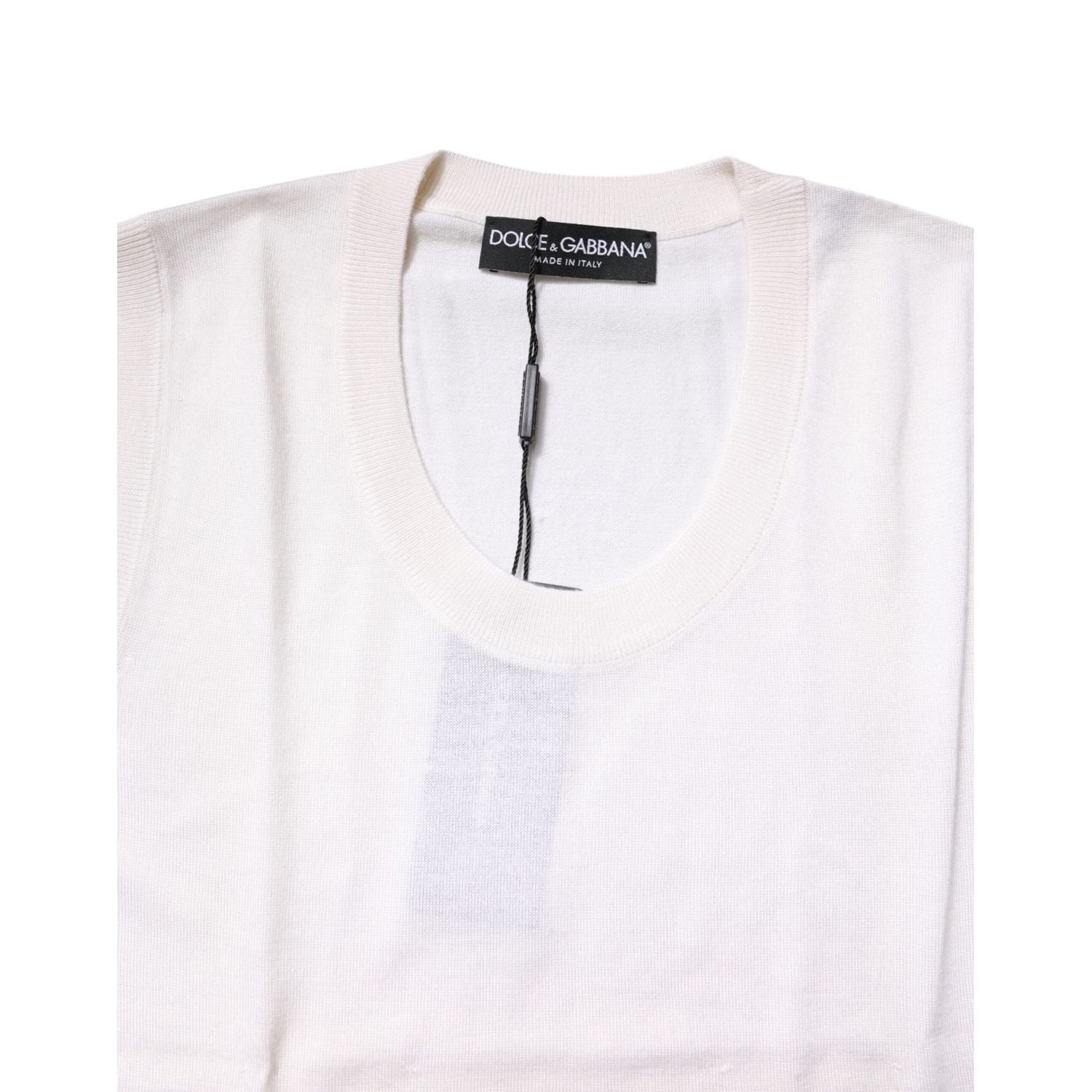 Dolce & Gabbana White Sleeveless Cashmere Round Neck Tank Top