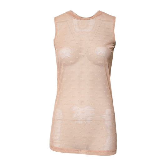 Dolce & Gabbana Beige Nylon Logo Monogram Sleeveless Tank Top