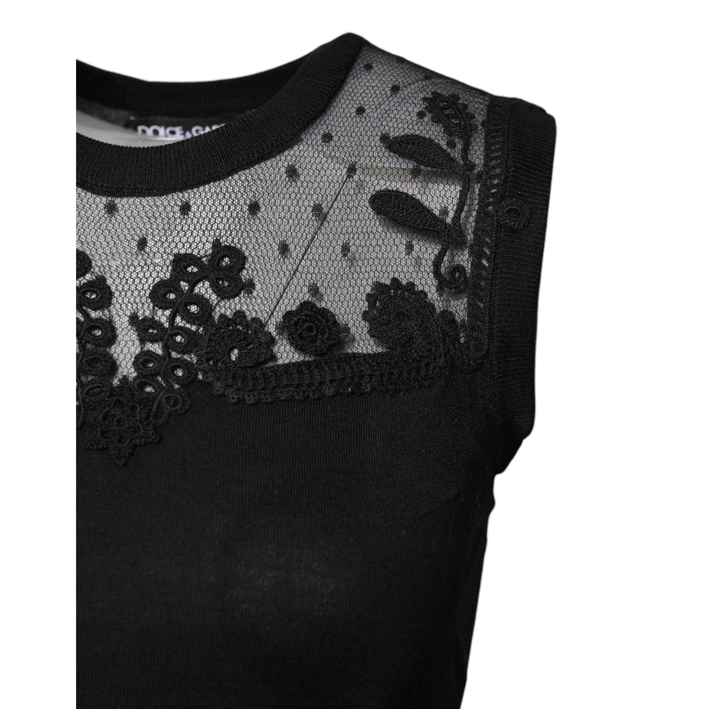 Dolce & Gabbana Black Lace Sheer Crew Neck Sleeveless Top