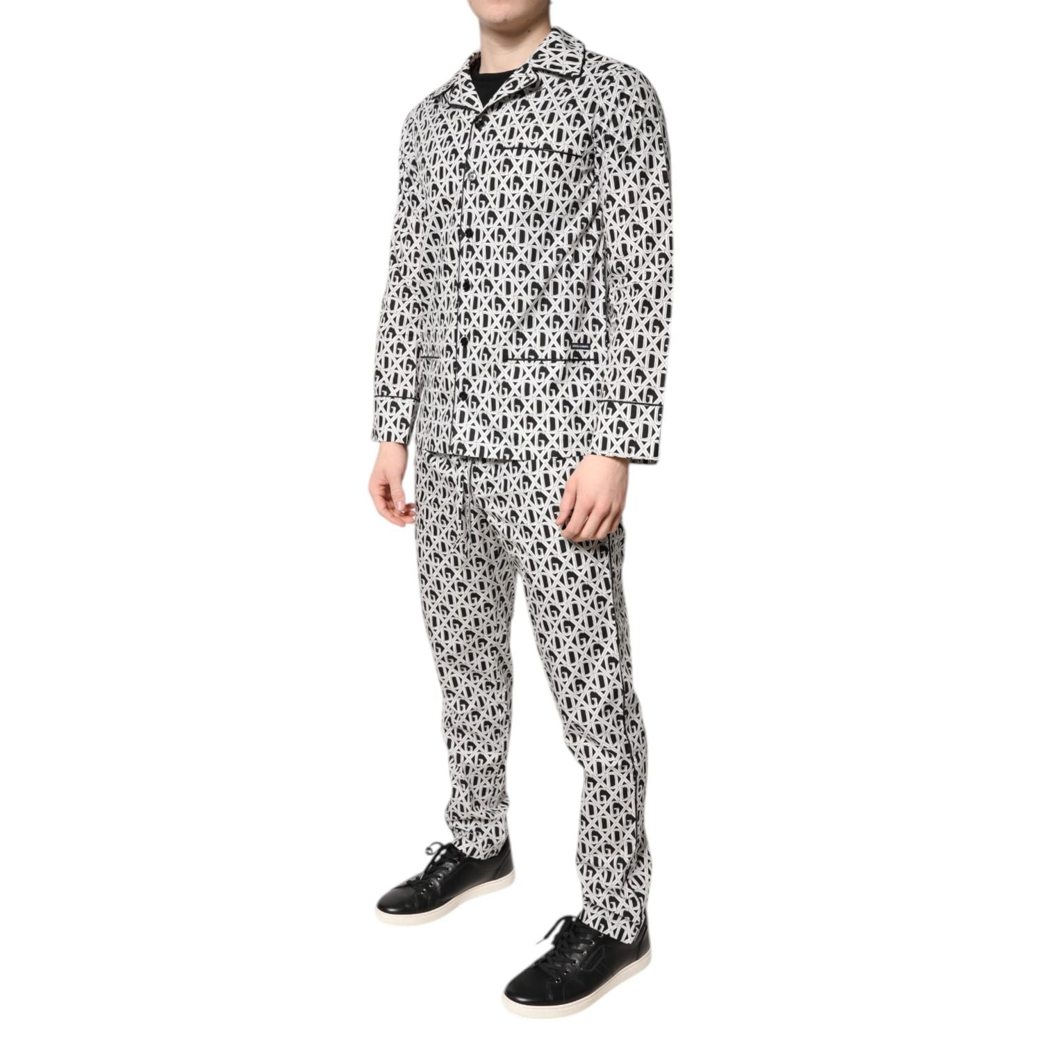Dolce & Gabbana Black White DG Print Cotton Pajama Set Sleepwear