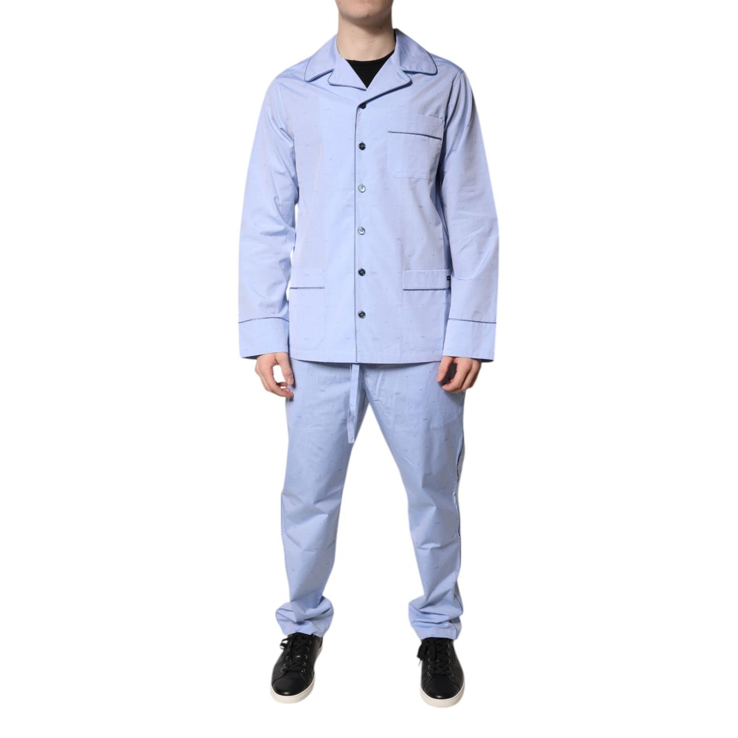 Dolce & Gabbana Light Blue DG Logo Cotton Men Pajama Set Sleepwear