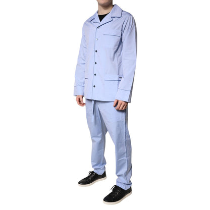 Dolce & Gabbana Light Blue DG Logo Cotton Men Pajama Set Sleepwear