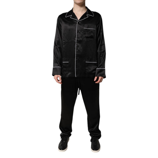 Dolce & Gabbana Black Silk Shirt Pants Pajama Set Sleepwear KOS2288-38