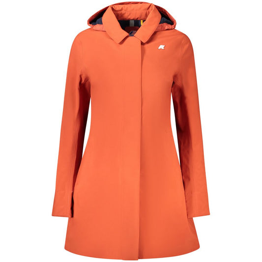 K-WAY Red Polyester Women Coat with removable hood and logo, featuring zip and button closures and two pockets.