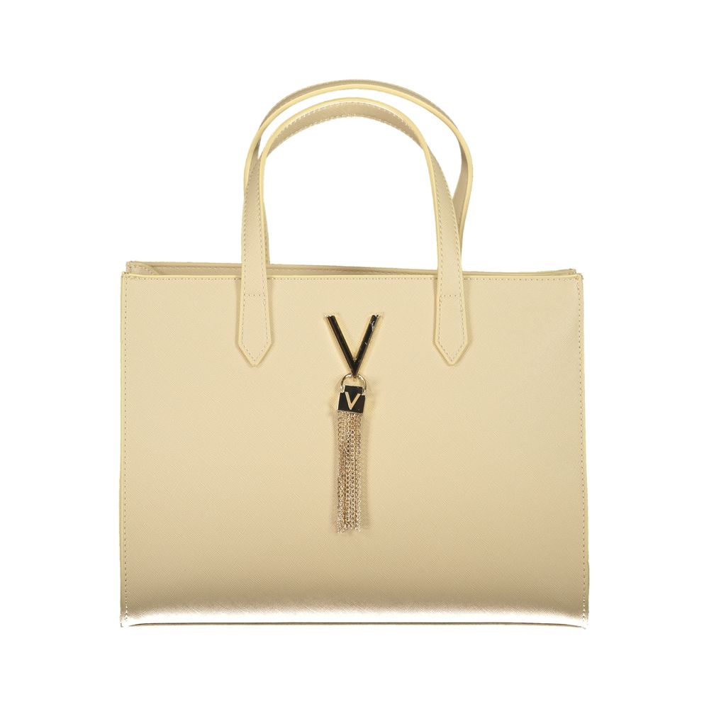 Mario Valentino Beige Polyethylene Handbag with dual handles and removable strap featuring logo and zip closure