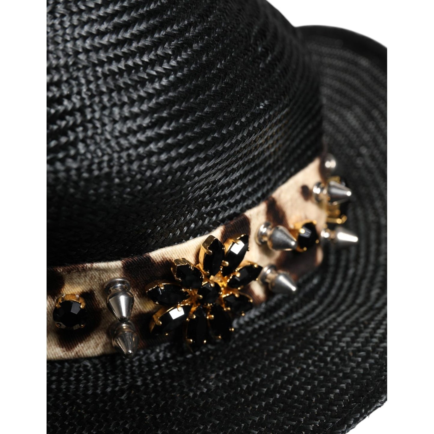Dolce & Gabbana Black Straw Crystal Embellished Wide Brim Hat HAT9648-56