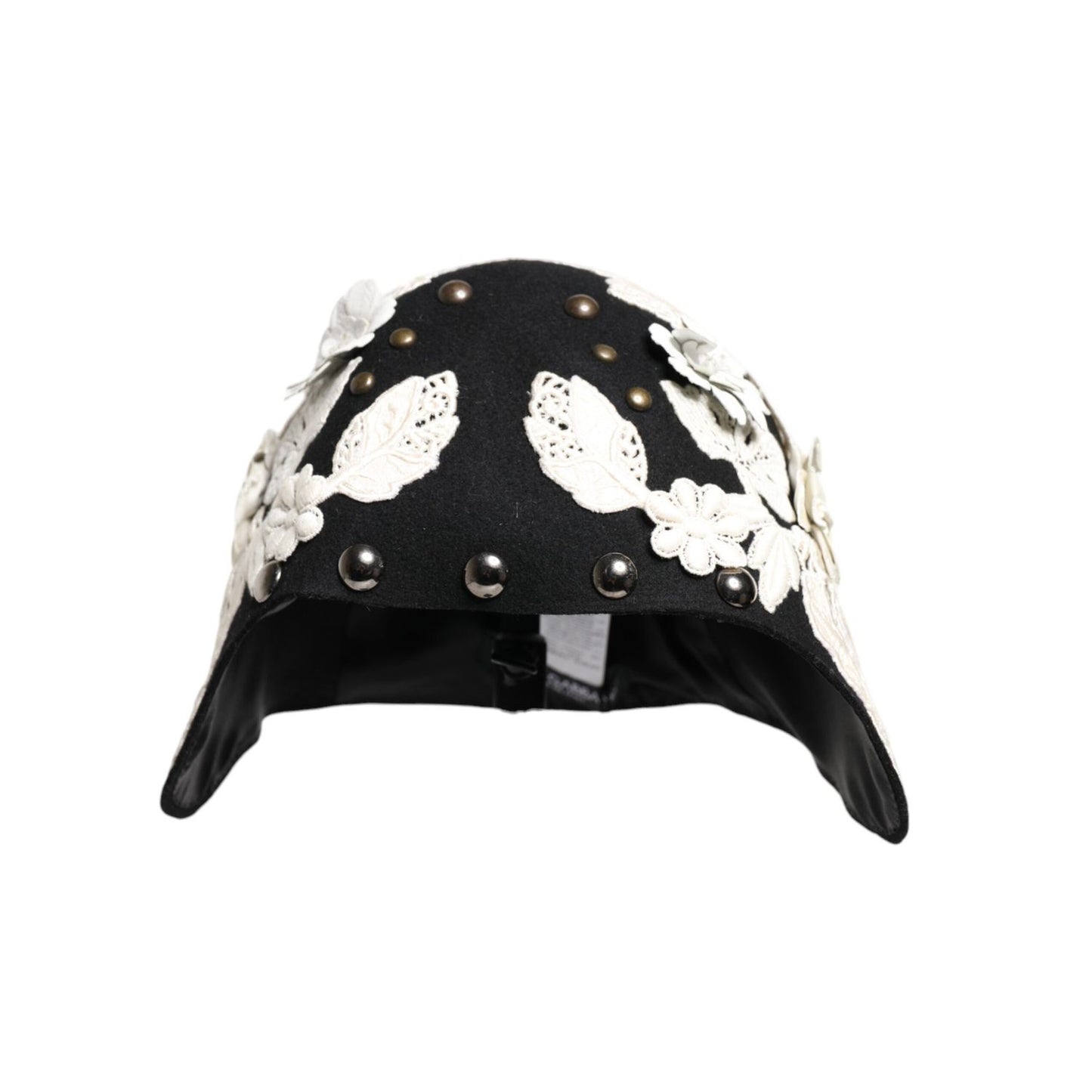 Dolce & Gabbana Black Wool White Floral Gold Leaf Cloche Hat HAT9649