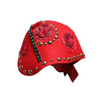 Dolce & Gabbana Red Crystal Gold Roses Brooch Embellished Hat HAT9652