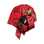 Dolce & Gabbana Red Crystal Gold Roses Brooch Embellished Hat HAT9653