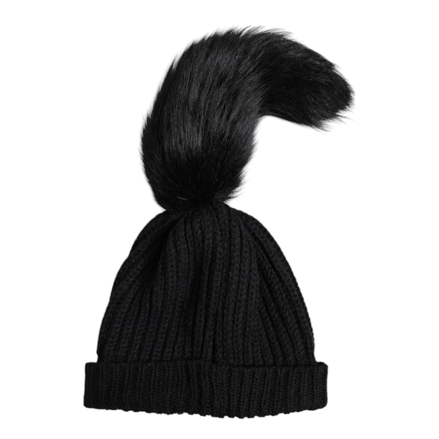 Dolce & Gabbana Black Acrylic Knitted Fur Winter Beanie Hat HAT9802