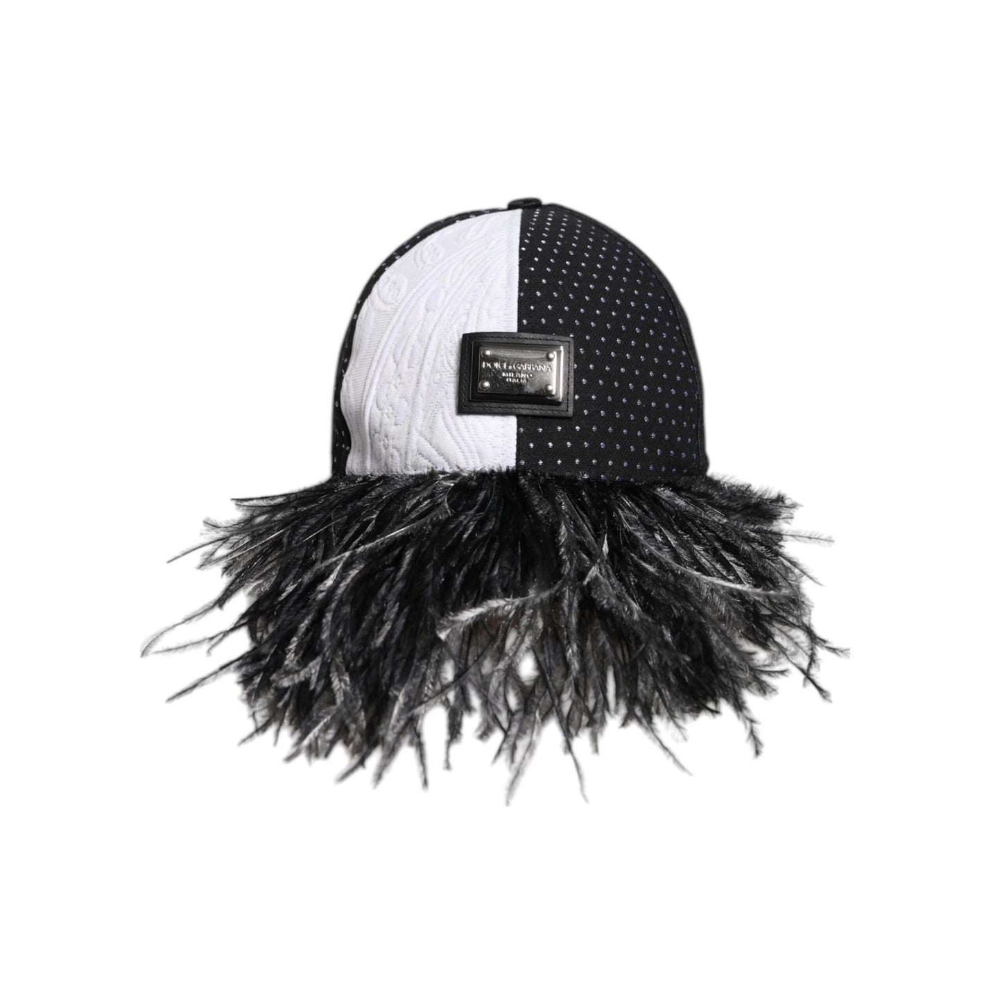 Dolce & Gabbana White Black Polka Dot Feathers Baseball Cap HAT9831-56
