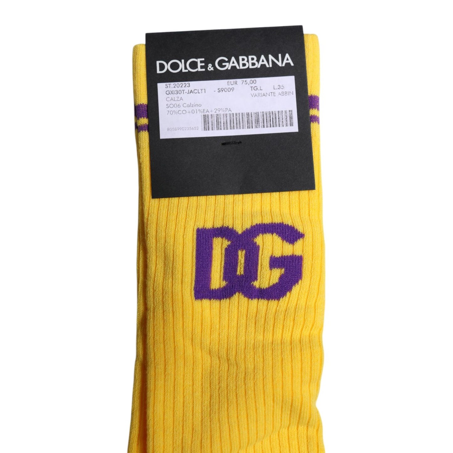 Dolce & Gabbana Yellow Cotton DG Logo Mid Calf Socks SCS2209-L