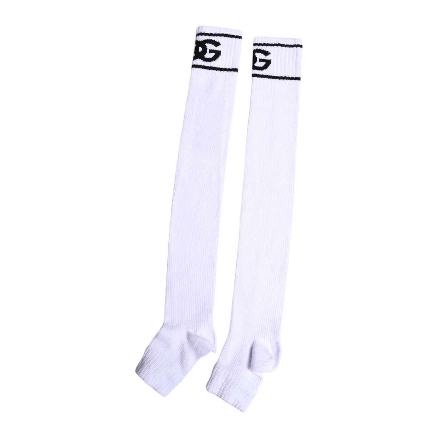 Dolce & Gabbana White Cotton DG Logo Print Open Toe Socks