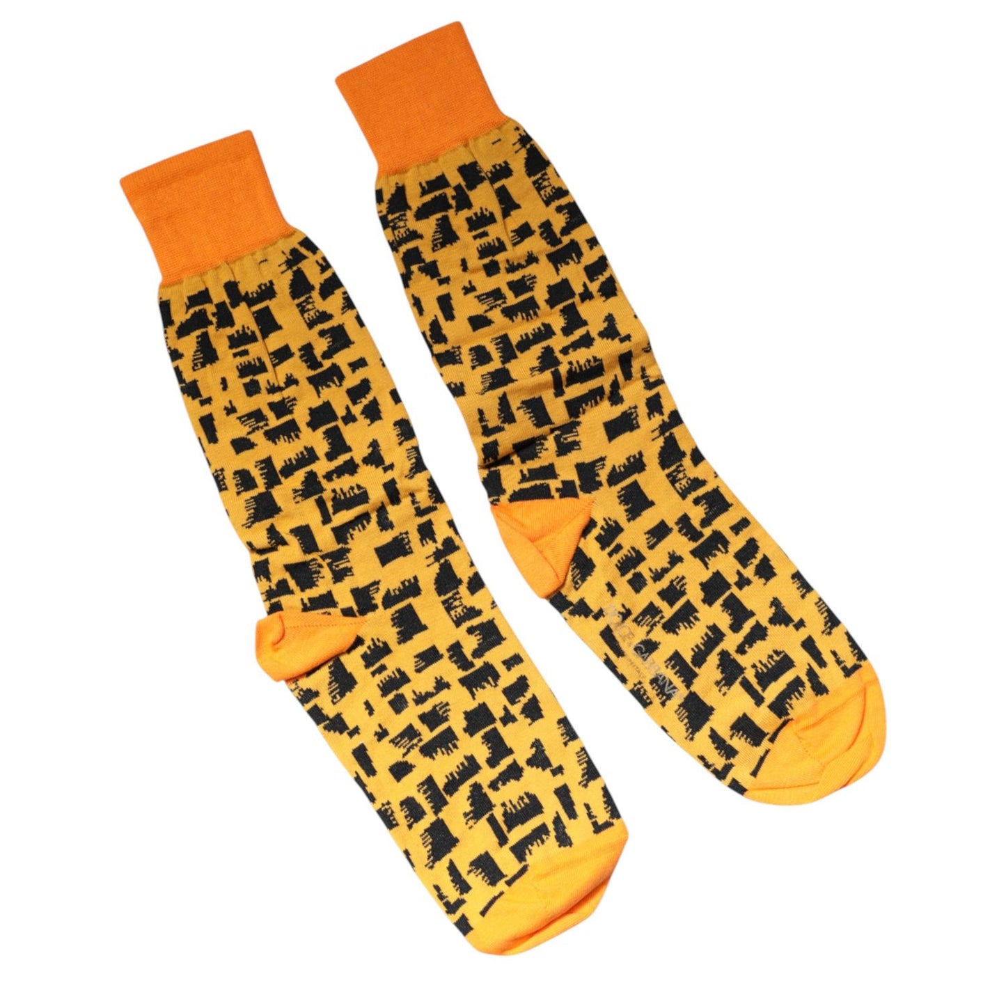 Dolce & Gabbana Yellow Black Print Mid Calf Men Socks SCS2251-M