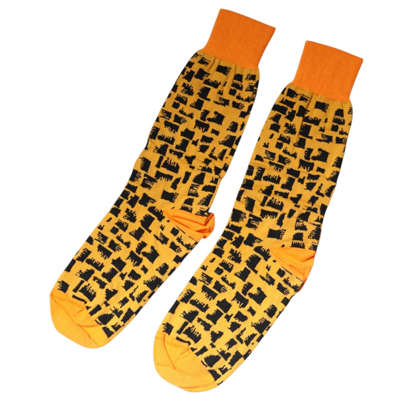 Dolce & Gabbana Yellow Black Print Mid Calf Men Socks SCS2251-M