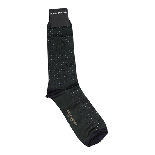 Dolce & Gabbana Black Polka Dots Cotton Mid Calf Socks SCS2200-L