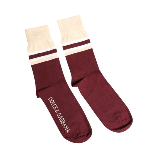 Dolce & Gabbana Burgundy Stretch Logo Print Mid Calf Socks SCS2236-L