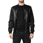 Dolce & Gabbana Black Lambskin Leather Biker Full Zip Jacket JKT4137-48