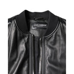 Dolce & Gabbana Black Lambskin Leather Biker Full Zip Jacket JKT4137-48