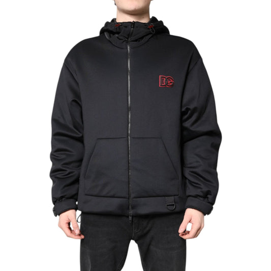 Dolce & Gabbana Black Polyester DG Hooded Full Zip Jacket JKT4184-48