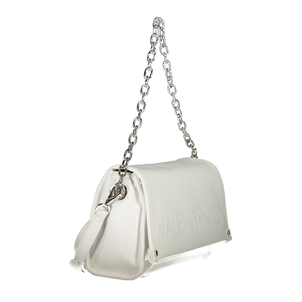 Mario Valentino White Polyethylene Handbag with chain shoulder handle, adjustable straps, and logo detail.