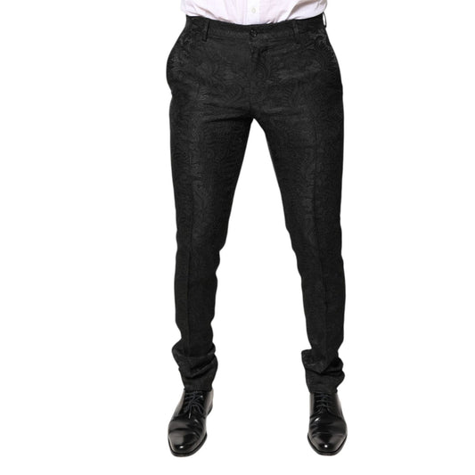 Dolce & Gabbana Black Floral Jacquard Mid Waist Dress Pants PAN76213-46