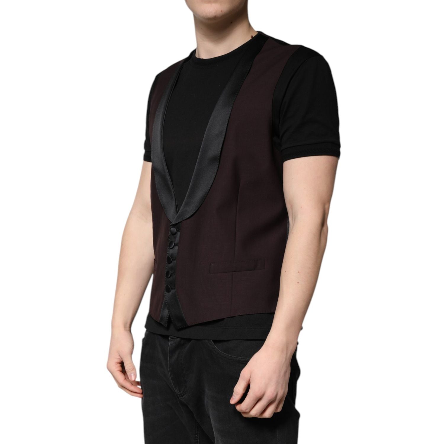 Dolce & Gabbana Maroon Wool Waistcoat Dress Formal Vest