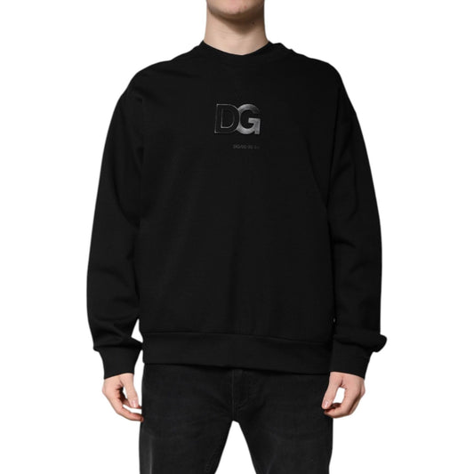 Dolce & Gabbana Black Cotton DG Crew Neck Pullover Sweater TSH90182-52