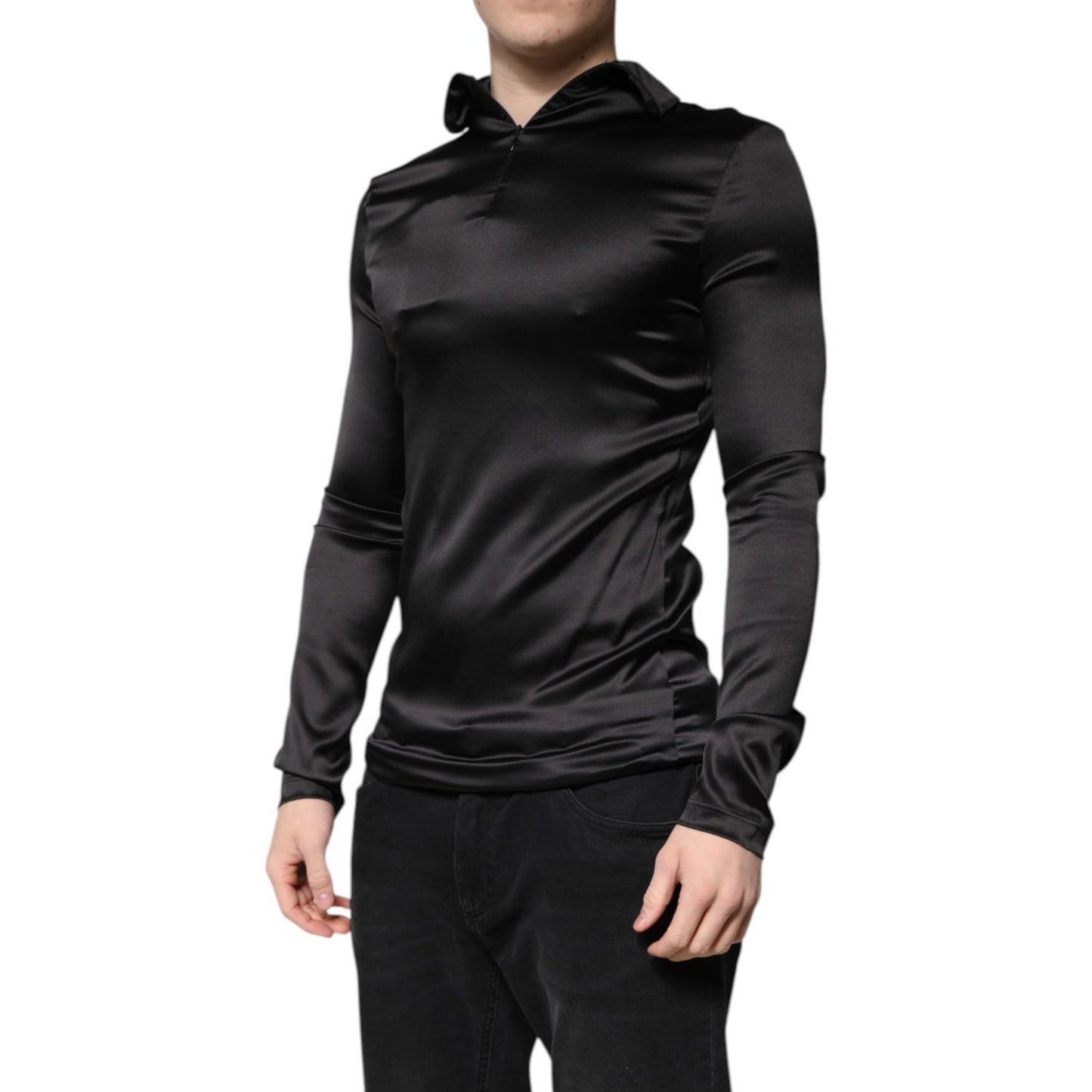 Dolce & Gabbana Black Silk Turtleneck Men Pullover Sweater