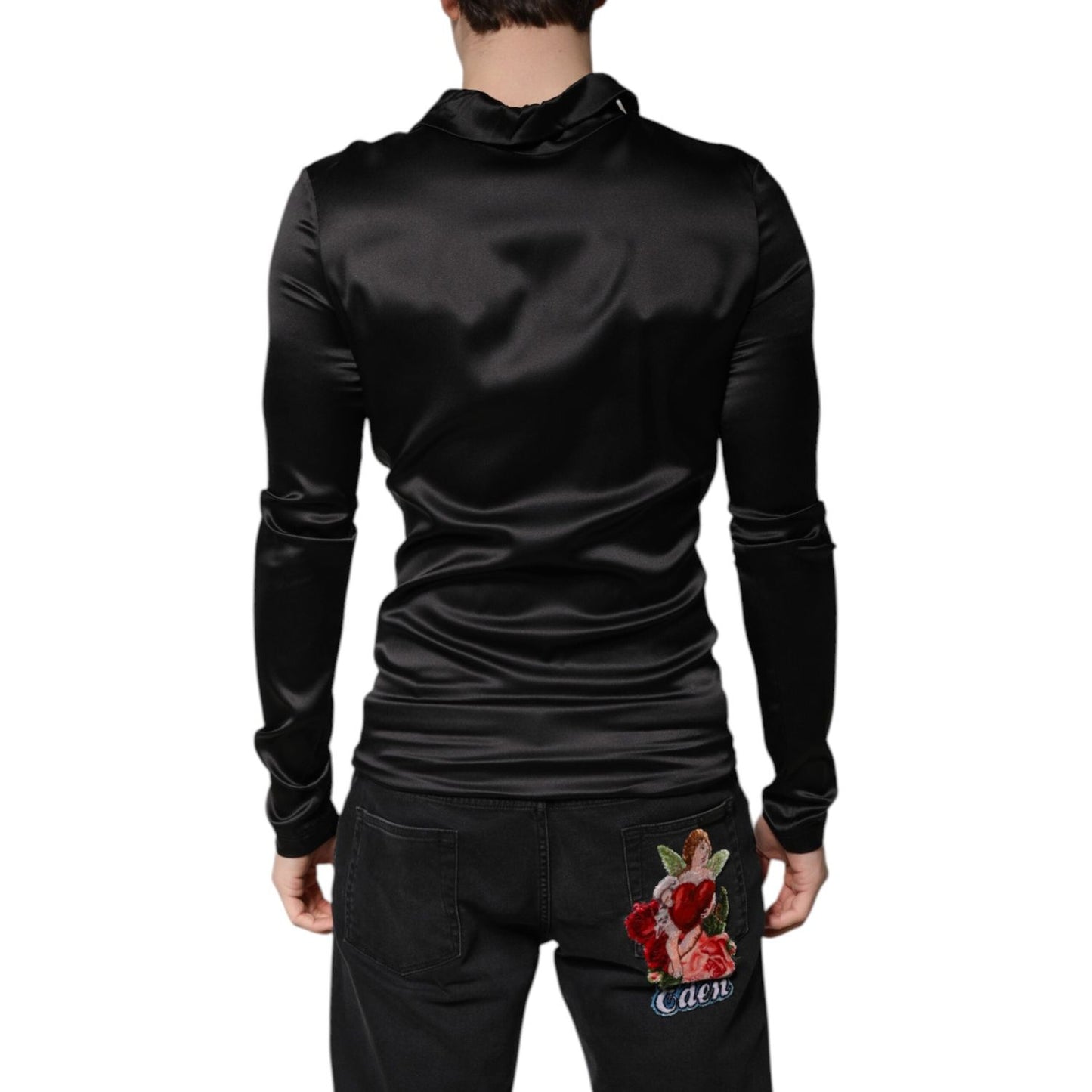 Dolce & Gabbana Black Silk Turtleneck Men Pullover Sweater TSH90185-50