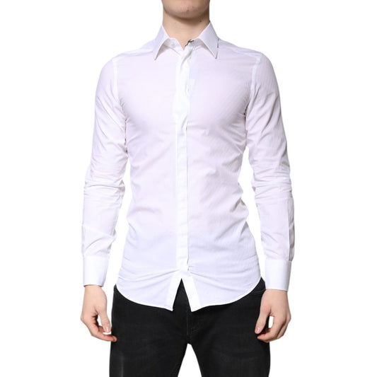 Dolce & Gabbana White Cotton GOLD Dress Formal Collared Shirt