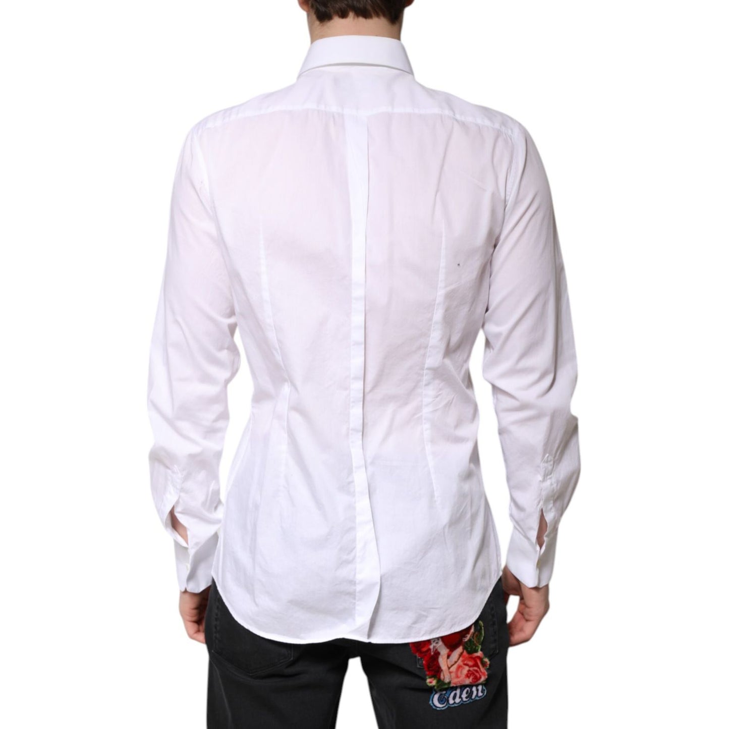 Dolce & Gabbana White GOLD Cotton Poplin Bib Men Dress Shirt