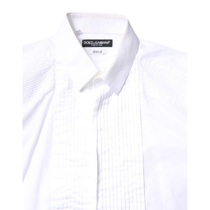 Dolce & Gabbana White GOLD Cotton Poplin Bib Men Dress Shirt
