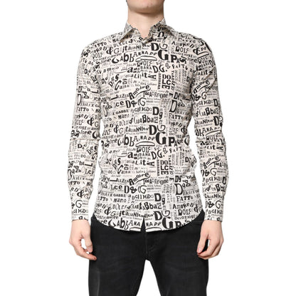 Dolce & Gabbana White Black Logo MARTINI Men Casual Shirt