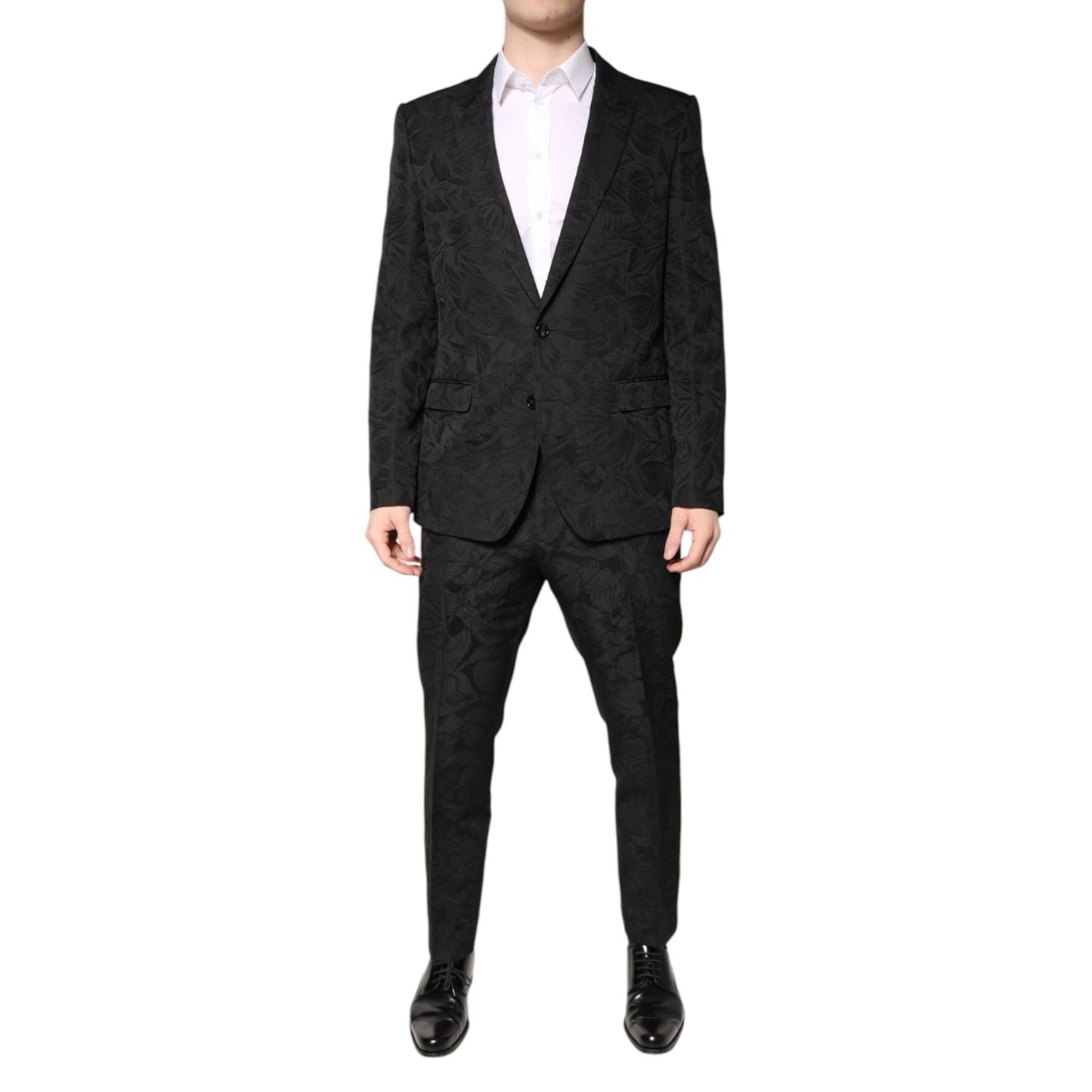 Dolce & Gabbana Black Polyester Floral Jacquard 2 Piece Suit