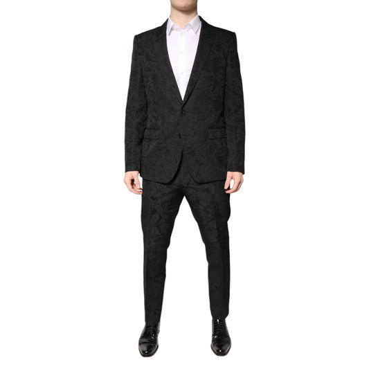 Dolce & Gabbana Black Polyester Floral Jacquard 2 Piece Suit KOS2304-52