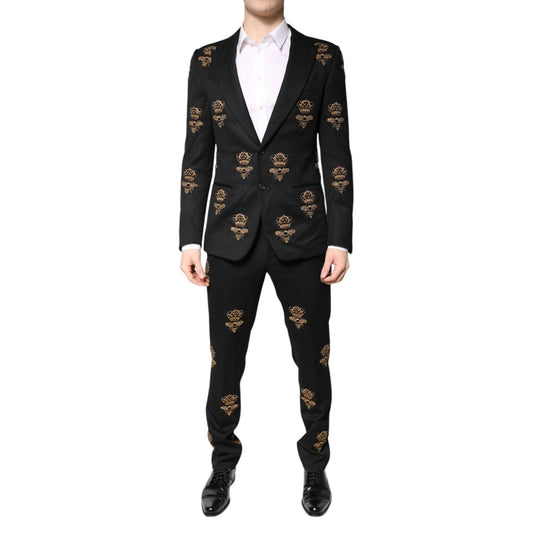 Dolce & Gabbana Black Bee Crown Embroidery 2 Piece Suit KOS2307-48