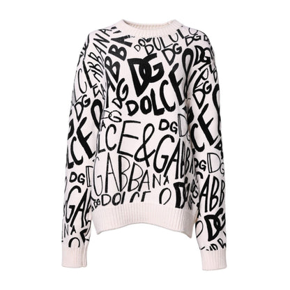 Dolce & Gabbana White Black Logo Print Women Pullover Sweater