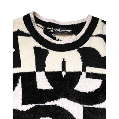 Dolce & Gabbana White Black Logo Print Women Pullover Sweater