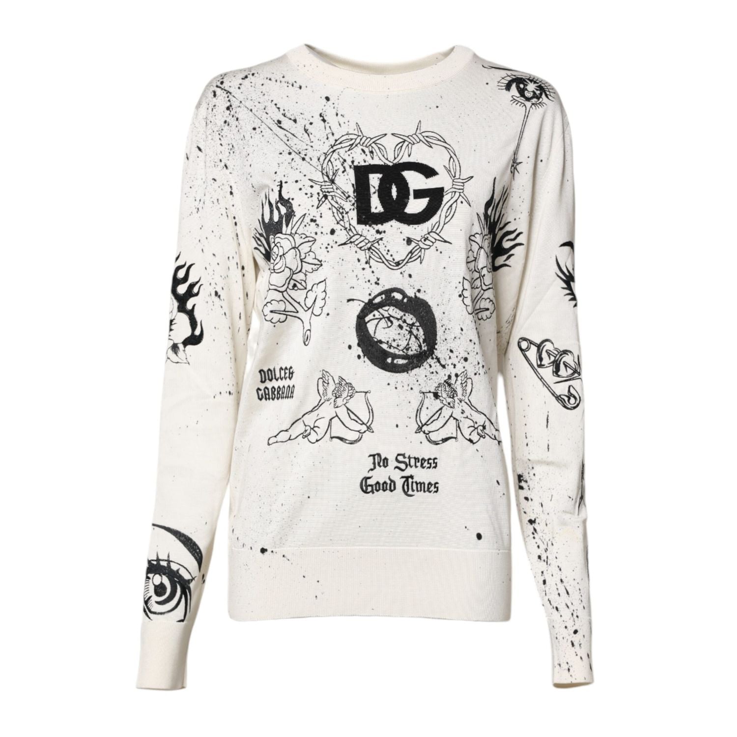 Dolce & Gabbana White Logo Angel Print Women Pullover Sweater