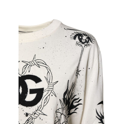 Dolce & Gabbana White Logo Angel Print Women Pullover Sweater